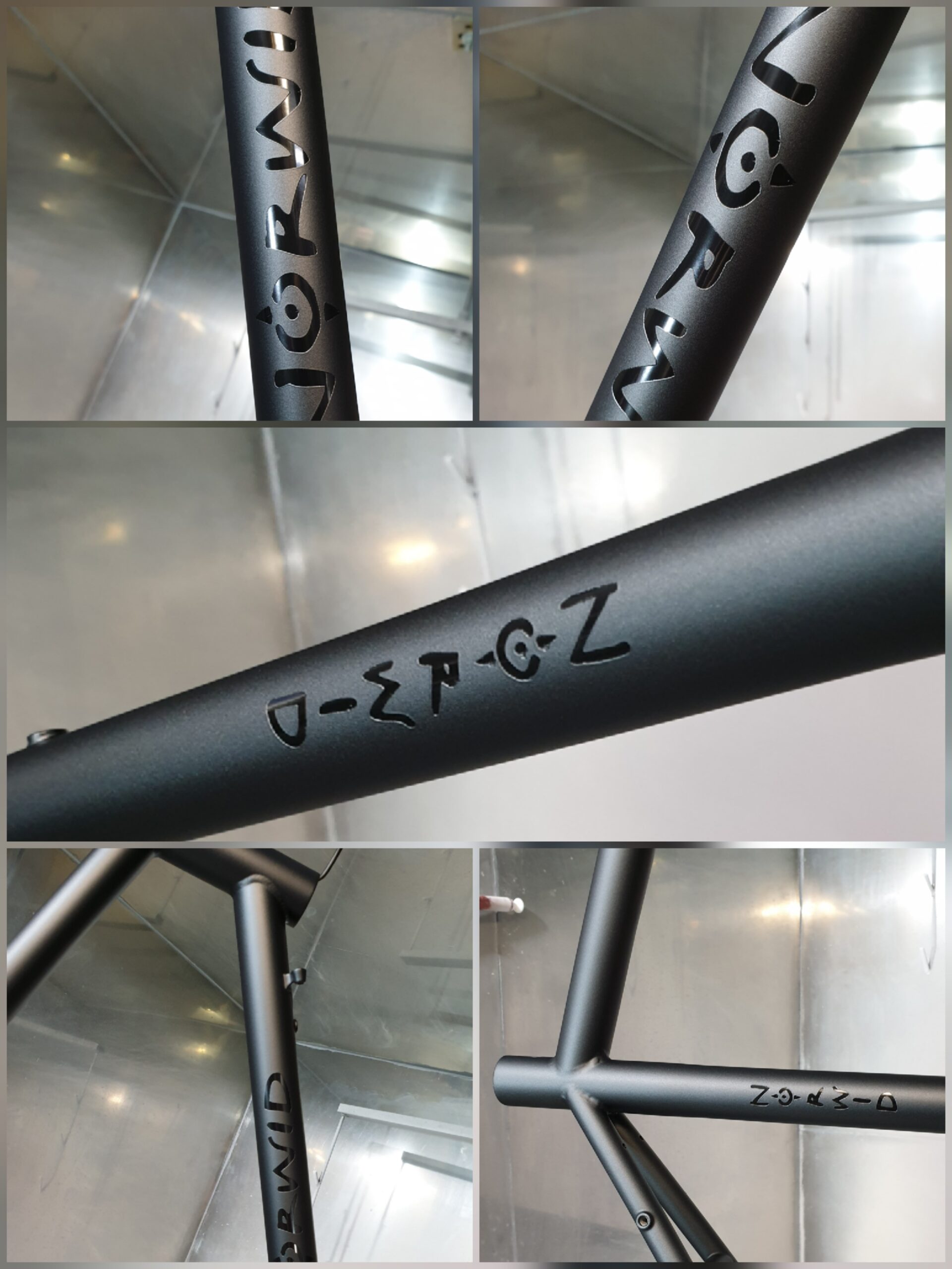 Rahmen in Mattschwarz mit gepulverten Decals in Schwarz glänzend Norwid